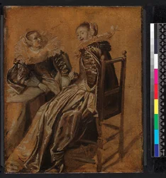 Zwei Damen an einem Tisch sitzend, 1625-1628