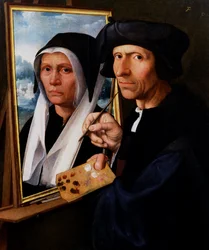 Jacob Cornelisz. van Oostsanen malt ein Porträt seiner Frau, ca. 1530-1550