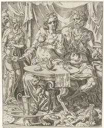 Judit und Holofernes genießen ein Festmahl