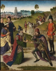 Das Abendmahl Altarbild: Begegnung von Abraham und Melchisedek linker Flügel, 1464-1468