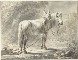 Pferd vor einem Schlitten, nach rechts