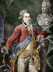 Alexander Dmitrievich Lanskoy (1758-1784), russischer Militär, Liebhaber von Katharina II. von Russland (koloriertes Dokument)