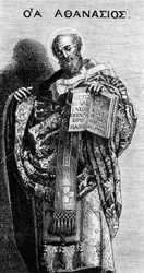 Athanasius von Alexandria (298-373) Kirchenvater, Stich nach einem Gemälde von Domenichino in der Kirche von Grottaferrata