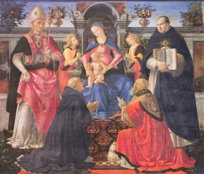 Madonna auf dem Thron mit zwei Engeln, Heiligen und Papst St. Clemens