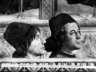 Porträts von Matteo Franco und Luigi Pulci aus dem Zyklus des Lebens von St. Franziskus, ca. 1483