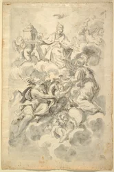 Skizzen für ein Deckenbild: Die triumphierende Kirche