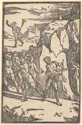 Metalle fliehen beim Versuch Vulkans, sie aus den Felsen zu lösen, Blatt 3 der Folge "De la Pirotechnia"