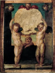 Putti tragen ein Medaillon