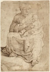 Sitzende Madonna, die das Kind stillt, von einer eingelegten Bodenplatte im Siena-Duomo