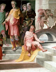 Das Opfer von Seleucos de Locres. Detail. Fresko von Domenico Beccafumi 1529-1535, Siena, Palazzo Pubblico