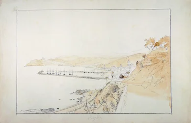 Porto Maurizio von Oneglia aus gesehen, ca. 1859, von Pasquale Domenico Cambiaso, Italien, Bleistift und Aquarell