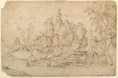 Fantasielandschaft mit Wassermühle