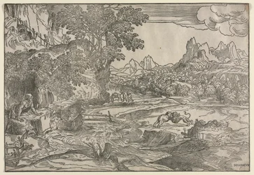Landschaft mit dem heiligen Hieronymus und zwei Löwen, ca. 1530-35