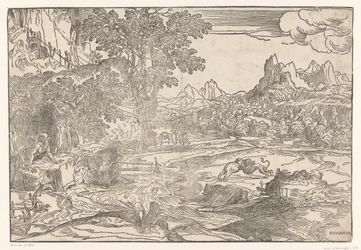 Landschaft mit Hieronymus und zwei Löwen