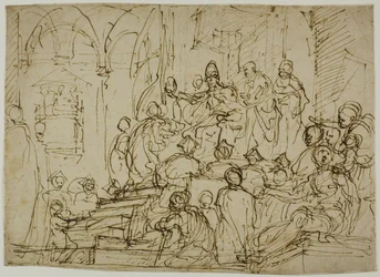 Thronender König mit Begleitern