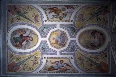 Der Vater, der Sohn und der Heilige Geist mit Heiligen und Engeln