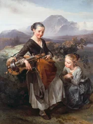 Frau spielt Drehleier