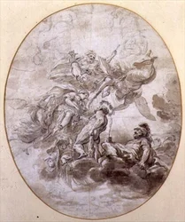 Die Apotheose des Herkules, Entwurf für ein Deckenfresko für den Palazzo Pepoli in Bologna