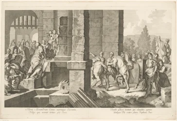 Militärischer Zug betritt ein Gebäude