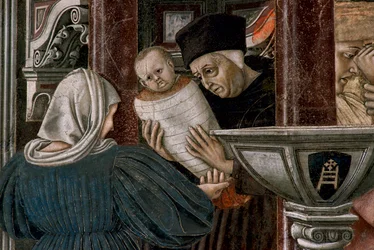 Geschichte des Krankenhauses: "Ansicht des Waisenhauses Santa Maria della Scala in Siena" - Die Hochzeit einer jungen Waise (Detail)