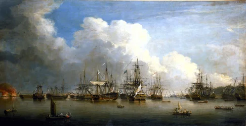 Siebenjähriger Krieg (1756-1763): Die Eroberung der spanischen Flotte in Havanna (Kuba), August und September 1762. Öl auf Leinwand, Mitte des 18. Jahrhunderts, von Dominic Serres (1722-1793)