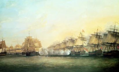 Die vierte Aktion vor Trincomalee zwischen den Engländern unter Admiral Sir Edward Hughes und den Franzosen unter M. de Suffren, 1782