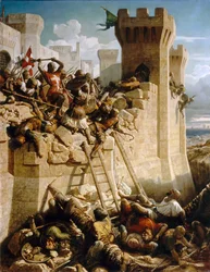 Guillaume de Clermont verteidigt die Mauern bei der Belagerung von Akkon
