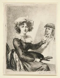 Louise-Élisabeth Vigée-Lebrun (Mlle Lebrun), nach dem Selbstporträt von 1790 in den Uffizien und diesem gegenüber seitenverkehrt