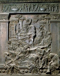 Das Gebet am Ölberg. Flachrelief des Stuhls auf der linken Seite, ca. 1460