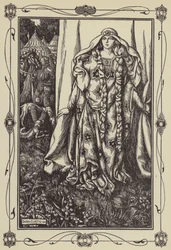An der Tür eines Hauses stand eine Dame