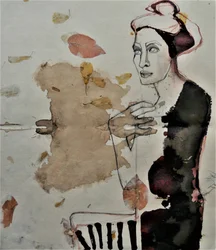 Nachdenkliche Figur und Blätter