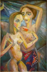 Zwei Mädchen mit Tulpe