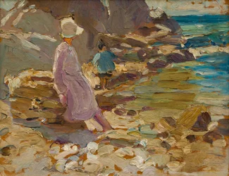 Frau und Kind auf den Felsen