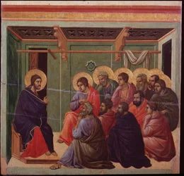 La Maestà Die Passion: Jesus verabschiedet sich von den Aposteln - Gemälde von Duccio di Buoninsegna