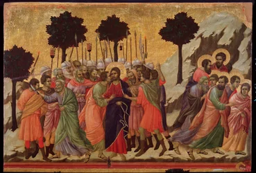 Der Judaskuss und die Gefangennahme Jesu. Maestà-Altarbild