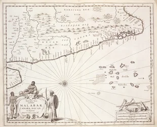 Karte der Malabarküste, Ostindien, 1672