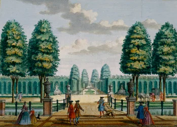 Blick vom Haus zum Vordertor, Meerestein, aus Het Zeganpralent Kennemerlant von Hendrick de Leth und Matthias Brouerius Van Nidek, veröffentlicht um 1700-1730