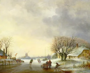 Winterszene mit einer Windmühle