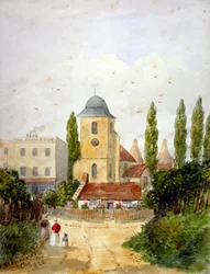 St Pancras Old Church und die Adam and Eve Tavern, London, 1830
