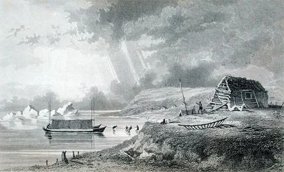 Eskimaux-Winterhaus auf Atkinson Island, 13. Juli, aus 