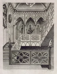Treppe in Strawberry Hill, graviert von J. Newton, aus 