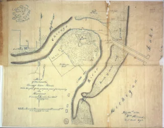Karte der Mündung des Chicago River, Illinois mit dem Plan der vorgeschlagenen Piers zur Verbesserung des Hafens, 1830