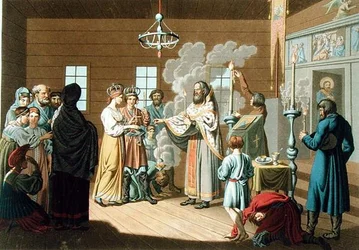 Die russische Hochzeit, graviert von X. Wagner