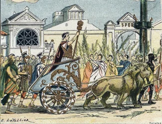 Der Triumphzug des Julius Cäsar (Giulio Cesare oder Gaius Julius Caesar), Politiker und römischer Schriftsteller