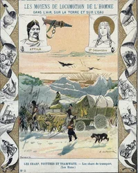 Transportpanzer - Die Hunnen von Attila (ca. 395-453) - Barbarische Invasionen - Illustration von E Letellier - Historisches Notizbuch, Ende des 19. Jahrhunderts