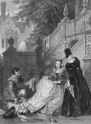 Szene aus Sir Walter Scotts Kenilworth. Wayland, Amy Robsart & Janet, 1834
