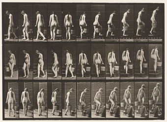 Tafel 102. Treppensteigen, Eimer Wasser in der rechten Hand