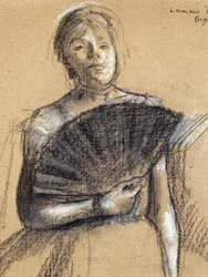 Detail Tänzerin (circa 1876). Edgar Degas (1834-1917). Pastell und Kohle auf Papierstab. Musée des Beaux-Arts de la Ville de Paris, Petit Palais.