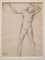 Nacktes Gesicht, Arme erhoben, ca. 1859-1861. Graphit auf Velinpapier.
