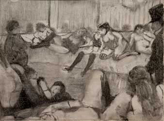 Der Salon. 1879. Monotypie mit schwarzer Tinte, Pastell verstärkt.